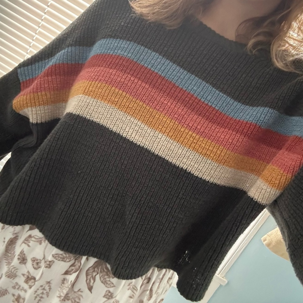 American Eagle Outfitters Dark Gray Sweater with Multicolor Stripes